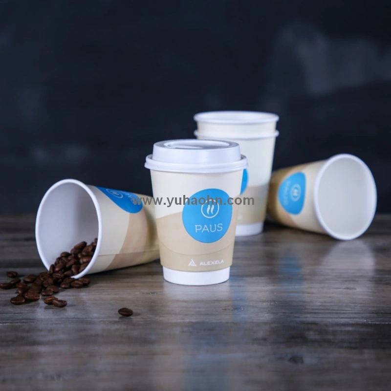 16oz Custom Printed Compostable Take Away Double Wall Paper Coffee Cup PLA 100% Biodegradable