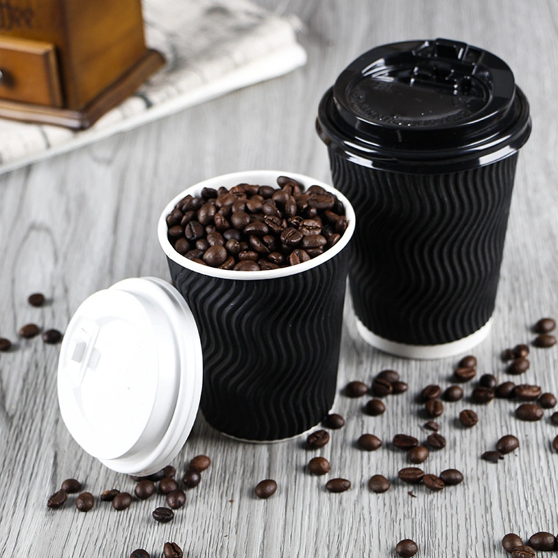 8oz Corrugated Disposable 12oz Heat Insulation Anti - Ironing Double - Layer Disposable Coffee Embossed Relief Wave Paper Cup