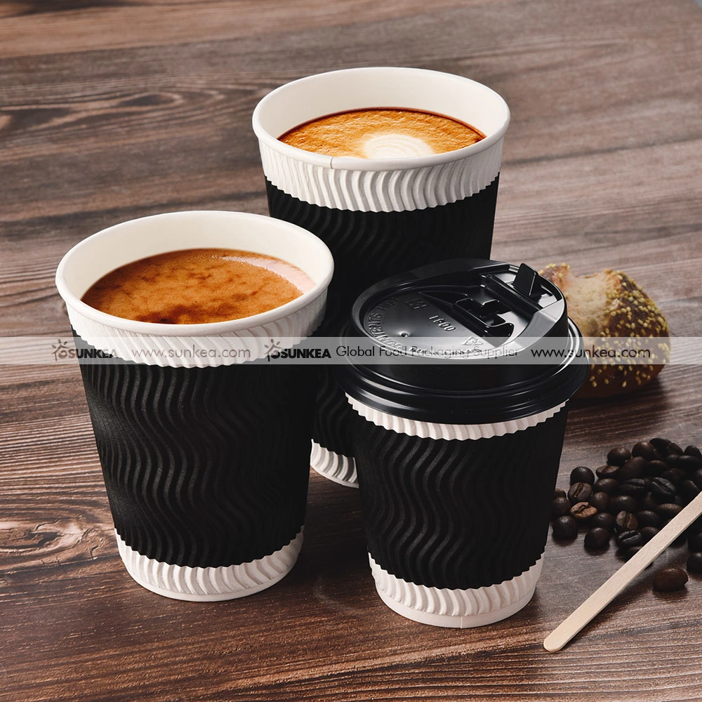 Branded 100% Biodegradable Ripple 8 Oz 12 Oz 16oz Paper Cups with PLA