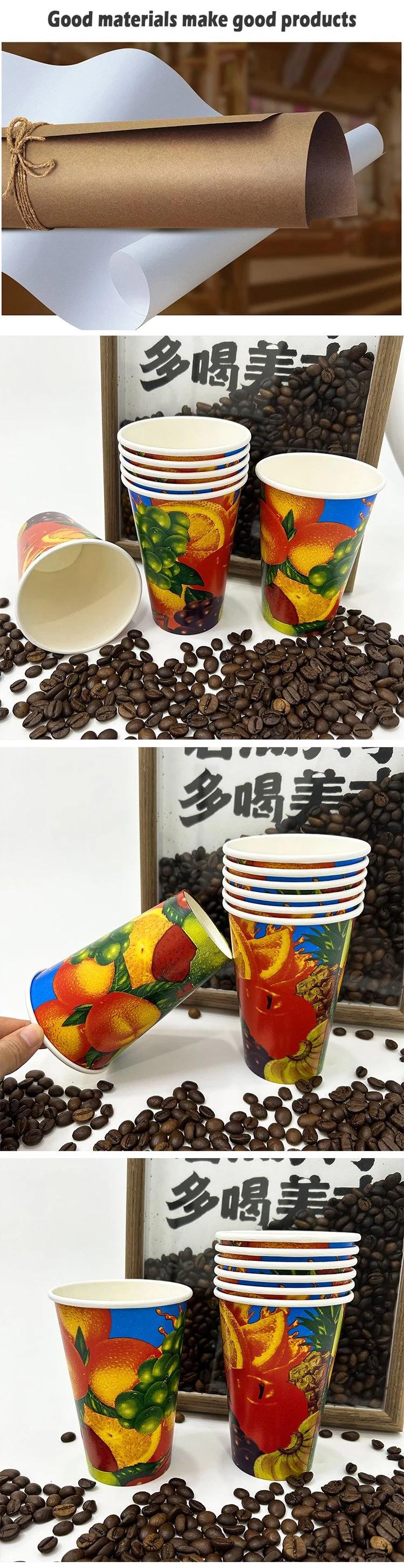Compostable Disposable Doule PE Coated 14oz Single Wall Fruit Paper Cup with Custom Logo