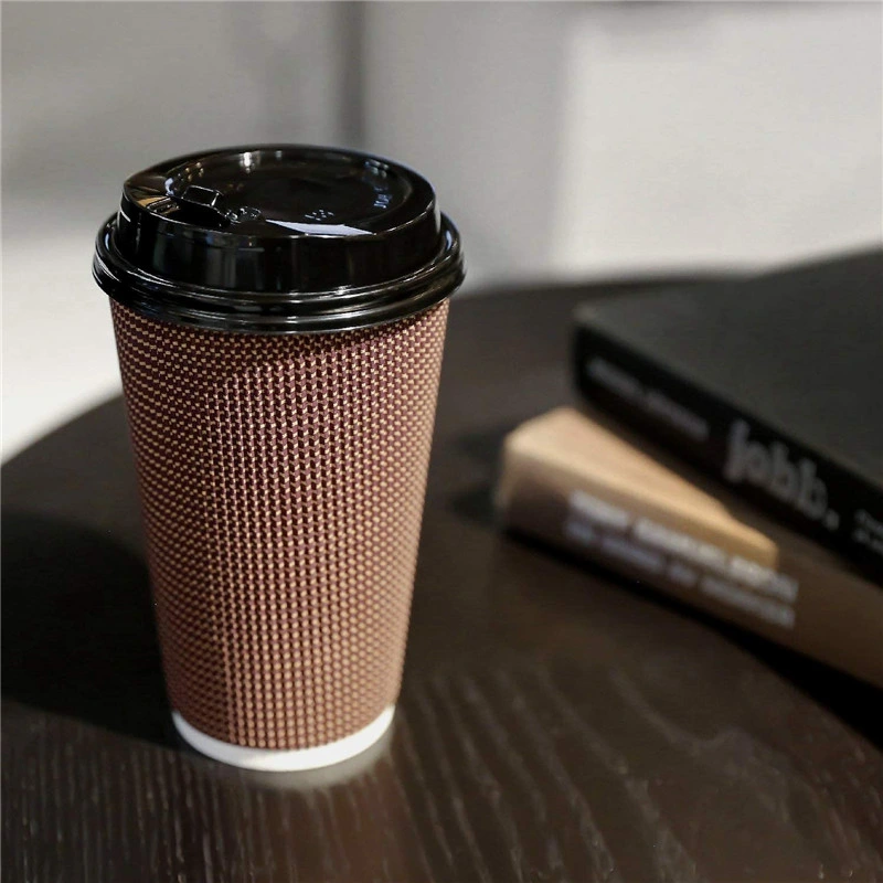 Compostable Ripple Double Wall Paper Coffee Cup with Lids