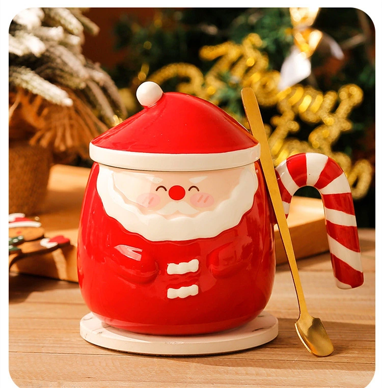 Factory Wholesale Christmas Gifts Creative Hand-Painted Santa Mugs Embossed Ceramic Cups