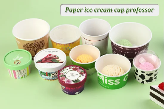 Conteneur d'impression personnalisé Tasses à crème glacée en papier kraft vierges avec petit couvercle pour tasses en papier à crème glacée