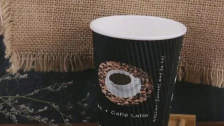 Tasses de papier chaudes de mur d'ondulation isolées compostables noires imprimées par coutume