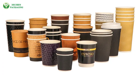 4 8 12 16 20 Oz Personnalisé En Gros Jetable Simple Double Ondulation Mur Tasse Papier Tasse Boisson Bulle Boba Thé Au Lait Tasses À Café pour Boissons Chaudes Et Froides avec Couvercles