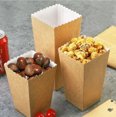 Sacs en papier kraft jetables de qualité alimentaire, cadeaux de fête, boîtes de pop-corn, seaux de pop-corn