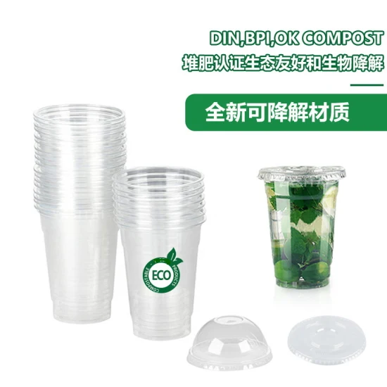 10 oz à 32 oz 100 % biodégradation compostable PLA clair gobelets respectueux de l'environnement gobelets de boissons froides gobelet jetable