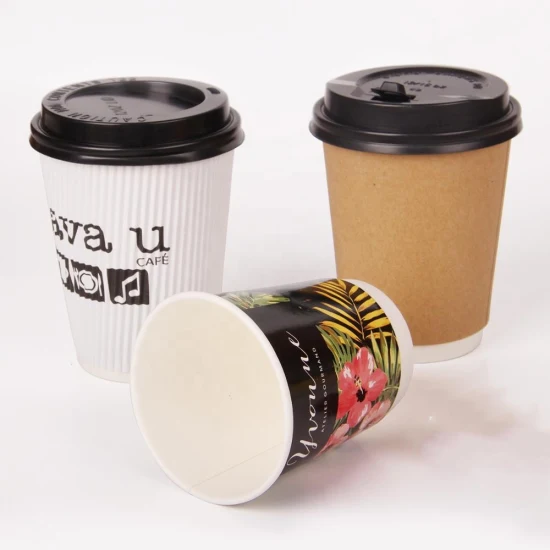 Tasses à café en papier biodégradables compostables isolées à double paroi de boissons chaudes imprimées par coutume