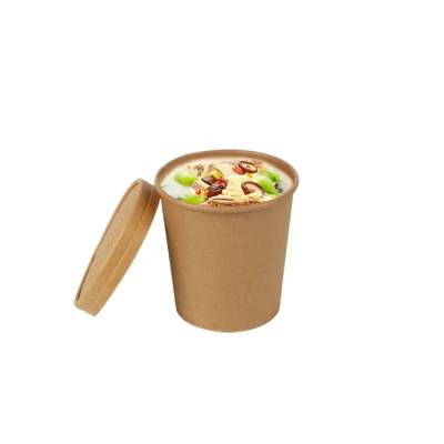Bols à soupe chauds jetables imprimés personnalisés, gobelet à soupe en papier kraft avec couvercle en papier
