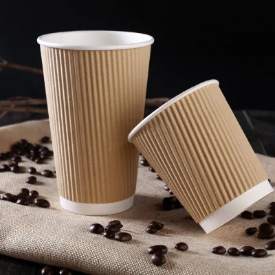 8 oz ondulé jetable 12 oz isolation thermique anti-repassage double couche jetable café relief vague papier tasse