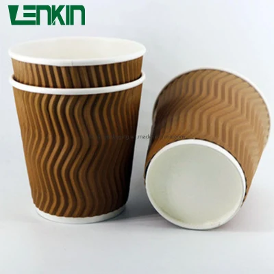 Tasse à café en papier peint à double ondulation en relief personnalisé avec couvercle
